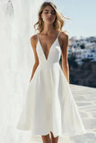 White A Line Spaghetti Straps Graduation Dress