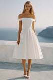 Off The Shoulder White A Line Graduation Dress