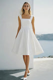 White A Line Chiffon Square Neck Short Graduation Dress