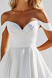 White Satin Off the Shoulder A Line Short Graduation Dress