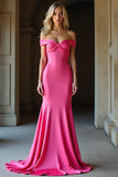 Simple Off The Shoulder Mermaid Long Fuchsia Prom Dress