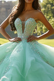 Sparkly Mint Sweetheart Ruffled Quinceanera Dress