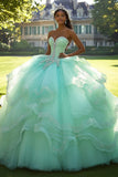 Mint Ball Gown Strapless Appliqued Tulle Quinceanera Dress