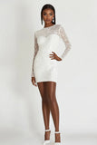 White Sequins Bodycon Scoop Neck Long Sleeves Short Graduation Dress