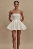 White Cotton Strapless A Line Short Graduation Dress