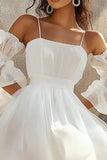 White Chiffon Spaghetti Strapless A Line Short Graduation Dress