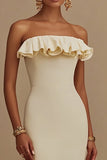 Straight Mermaid Satin Ankle Length Little White Dress with Ruffles