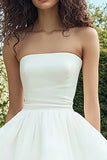 A-Line Straight Satin Knee Length Little White Dress