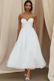 A-Line Sweetheart Tulle Ankle Length Little White Dress