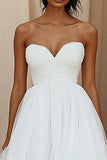 A-Line Sweetheart Tulle Ankle Length Little White Dress