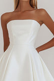 Simple White A-Line Strapless Little White Graduation Dress