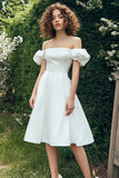 Elegant A-Line Off the Shoulder Puff Sleeves Knee Length Little White Graduation Dress