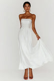 Satin White Strapless A Line Graduation Dress