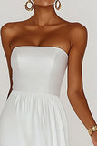 Satin White Strapless A Line Graduation Dress