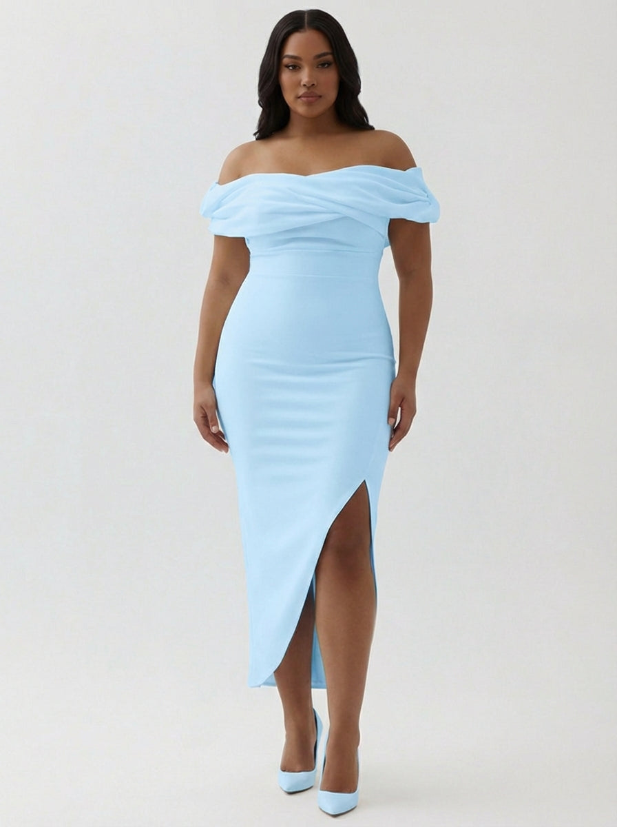 plus size graduation dress ZAPAKA Women White Plus Size Graduation Dress Asymmetrical Sheath Off The Shoulder Satin Cocktail Dress, Sky Blue / US16