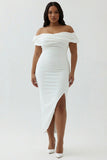 White Off The Shoulder Sheath Satin Asymmetrical Plus Size Graduation Dress
