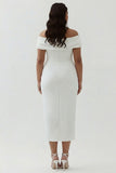 White Off The Shoulder Sheath Satin Asymmetrical Plus Size Graduation Dress