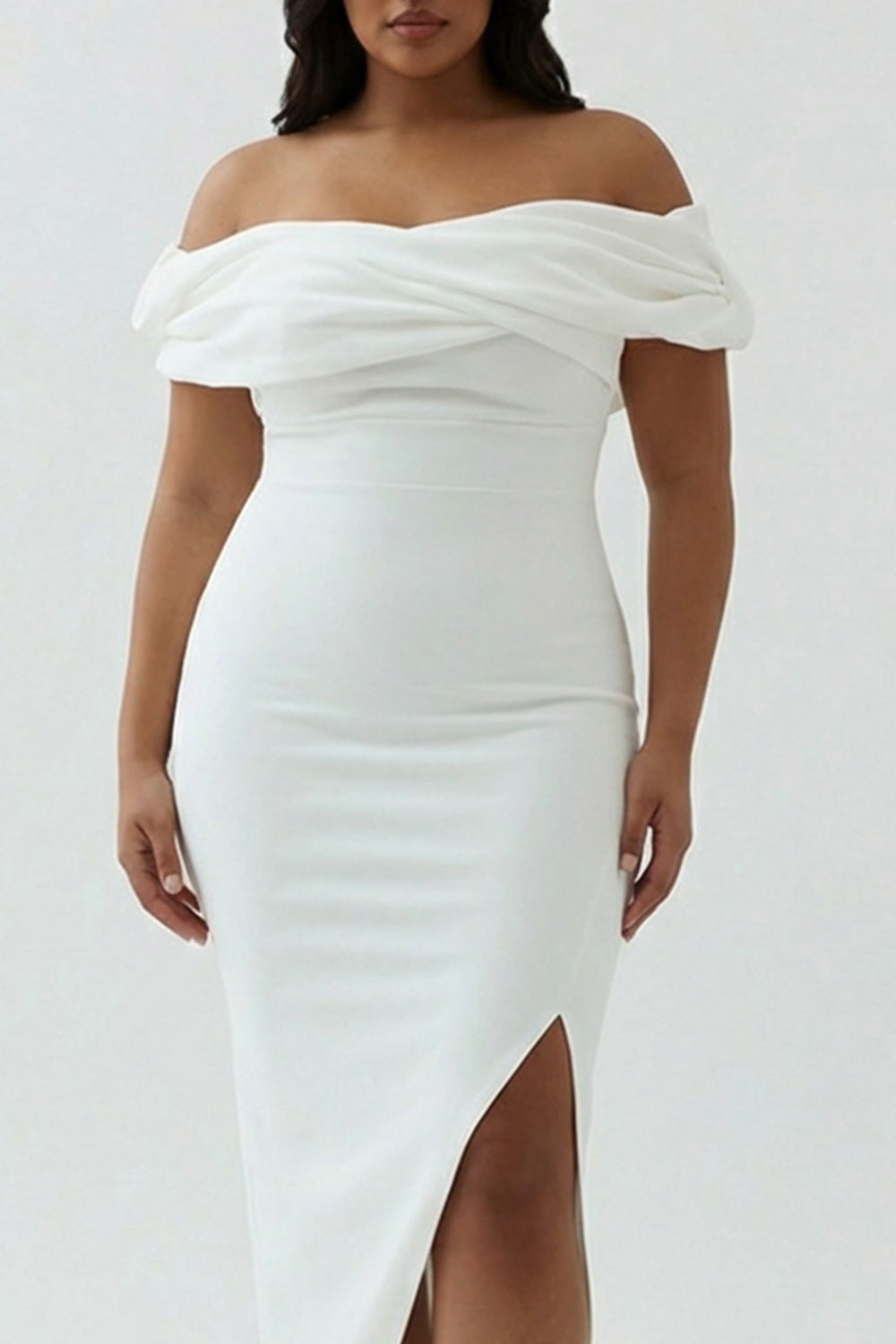 ZAPAKA Women White Plus Size Graduation Dress Asymmetrical Sheath Off The Shoulder Satin Cocktail Dress, White / US16 ZAPAKA Women White Plus Size Graduation Dress Asymmetrical Sheath Off The Shoulder Satin Cocktail Dress, White / US16