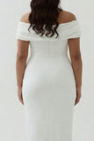 White Off The Shoulder Sheath Satin Asymmetrical Plus Size Graduation Dress
