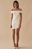 Satin White Off the Shoulder Sheath Short Graduation Dress