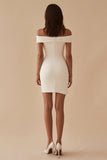 Satin White Off the Shoulder Sheath Short Graduation Dress