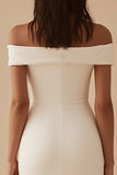 Satin White Off the Shoulder Sheath Short Graduation Dress