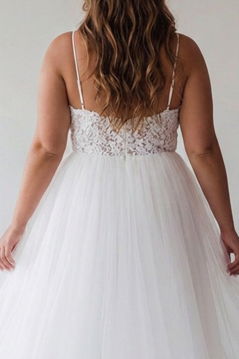 ZAPAKA Women White Plus Size Engagement Dress with Lace A-Line Spaghetti Straps Tulle Bridal Shower Dress, White / US16 ZAPAKA Women White Plus Size Engagement Dress with Lace A-Line Spaghetti Straps Tulle Bridal Shower Dress, White / US16