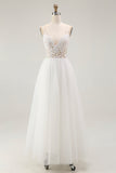 White A Line Spaghetti Straps Engagement Dress With Lace