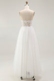 White A Line Spaghetti Straps Engagement Dress With Lace