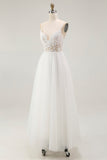 White A Line Spaghetti Straps Engagement Dress With Lace