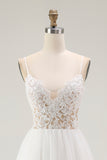 White A Line Spaghetti Straps Engagement Dress With Lace