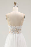 White A Line Spaghetti Straps Engagement Dress With Lace