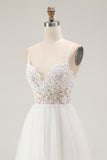 White A Line Spaghetti Straps Engagement Dress With Lace