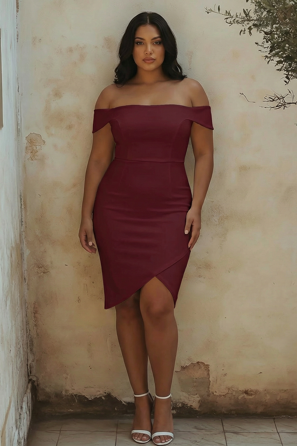 Zapaka Women White Bodycon Graduation Dress Plus Size Off The Shoulder Satin Midi Cocktail Dress, White / US26W Zapaka Women White Bodycon Graduation Dress Plus Size Off The Shoulder Satin Midi Cocktail Dress, White / US26W