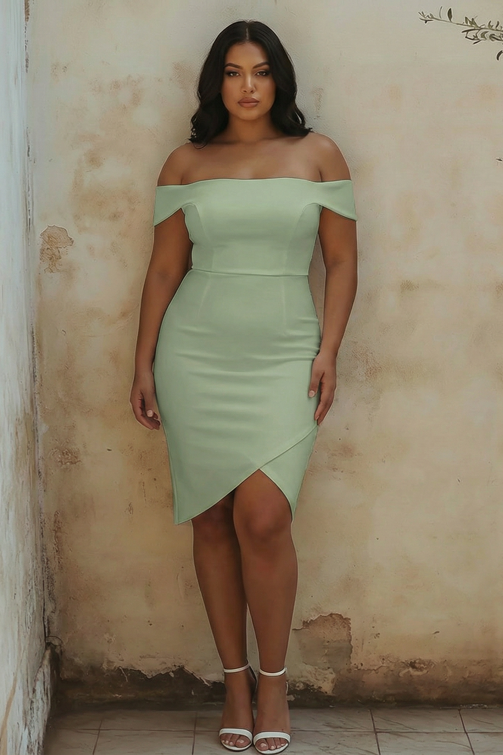 Zapaka Women White Bodycon Graduation Dress Plus Size Off The Shoulder Satin Midi Cocktail Dress, White / US16 Zapaka Women White Bodycon Graduation Dress Plus Size Off The Shoulder Satin Midi Cocktail Dress, White / US16