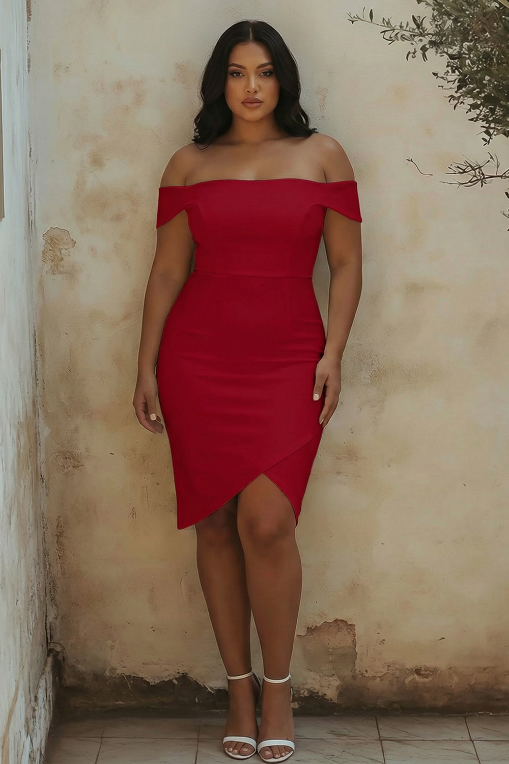 ZAPAKA Women White Bodycon Graduation Dress Plus Size Off the Shoulder Satin Midi Cocktail Dress, Red / US20W ZAPAKA Women White Bodycon Graduation Dress Plus Size Off the Shoulder Satin Midi Cocktail Dress, Red / US20W