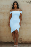 Off The Shoulder White Bodycon Plus Size Satin Graduation Dress