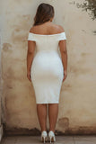 Off The Shoulder White Bodycon Plus Size Satin Graduation Dress