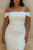 Off The Shoulder White Bodycon Plus Size Satin Graduation Dress