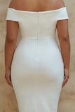 Off The Shoulder White Bodycon Plus Size Satin Graduation Dress