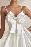 A Line White Spaghetti Straps Graduation Dress With Bows