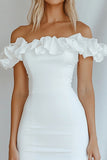 Bodycon White Off The Shoulder Strapless Ruffles Mini Graduation Dress