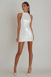 White Bodycon Halter Sleeveless Mini Graduation Dress