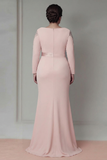 Sheath Blush Long Sleeves Satin Plus Size Mother Of The Bride Dress with Ruffles