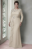 Sheath Blush Long Sleeves Satin Plus Size Mother Of The Bride Dress with Ruffles