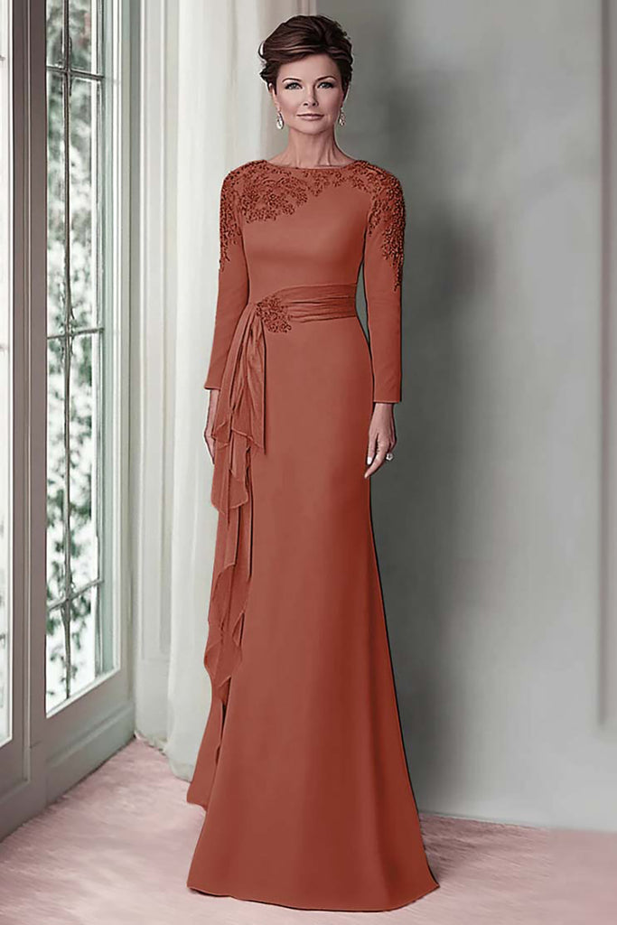 Blush Lace Sheath Long Sleeve Mother Of The Bride Dress