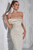 Apricot Off the Shoulder Appliques Sheath Evening Dress