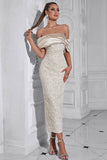 Apricot Off the Shoulder Appliques Sheath Evening Dress