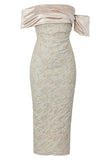 Apricot Off the Shoulder Appliques Sheath Evening Dress