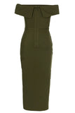 Army Green Sheath Off the Shoulder Tea Length Prom Dress with Slit